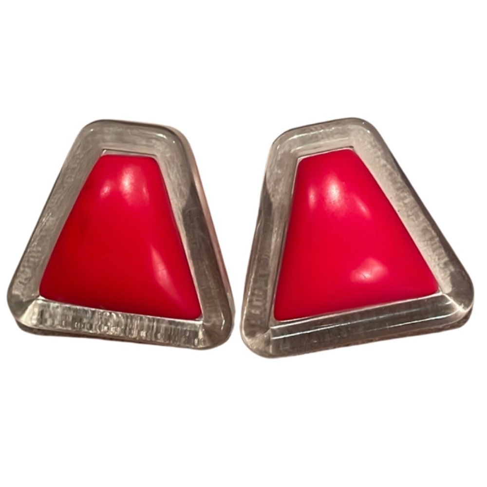 Vintage Puffy Two Tone Lucite Triangular Earrings